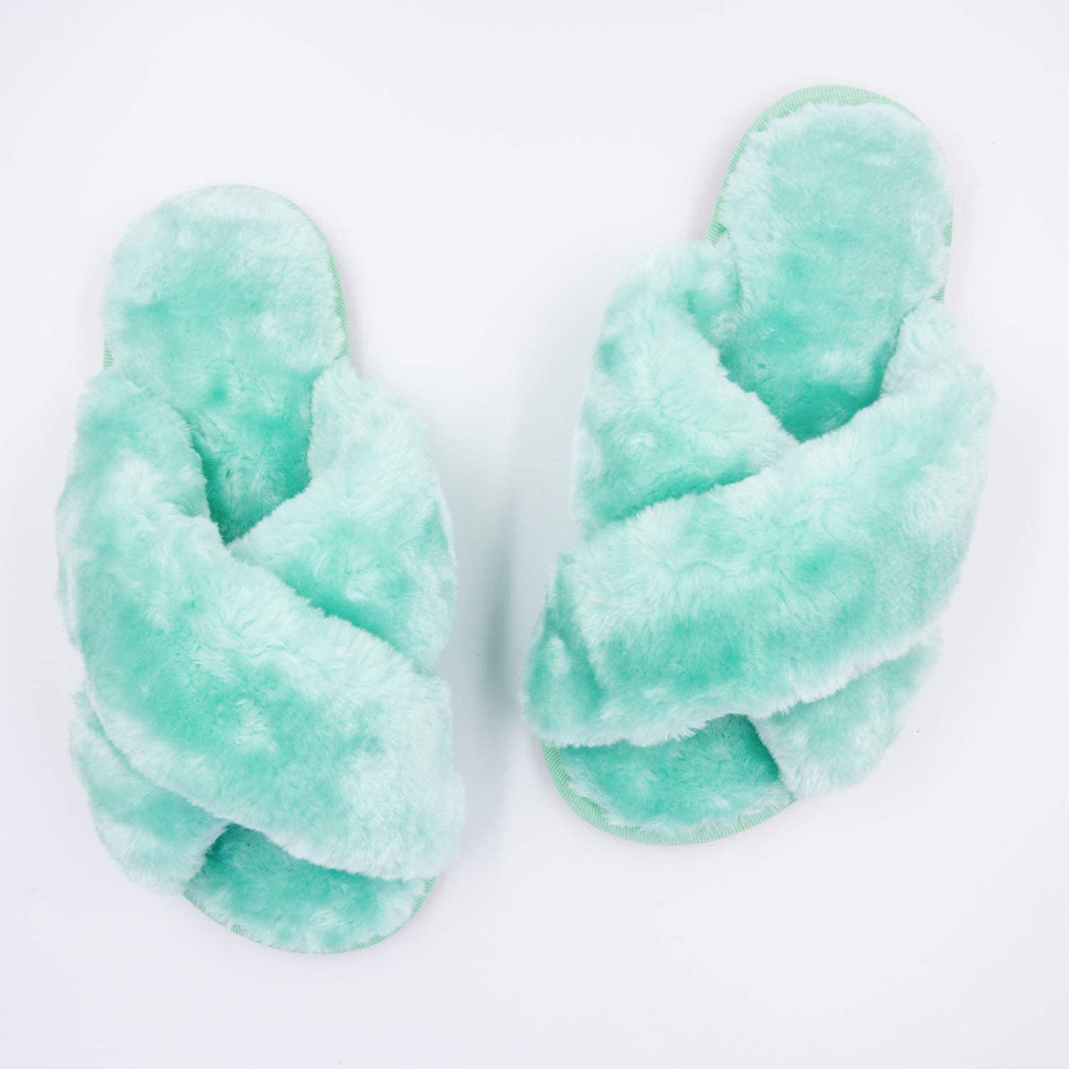 Mint green fluffy discount slippers