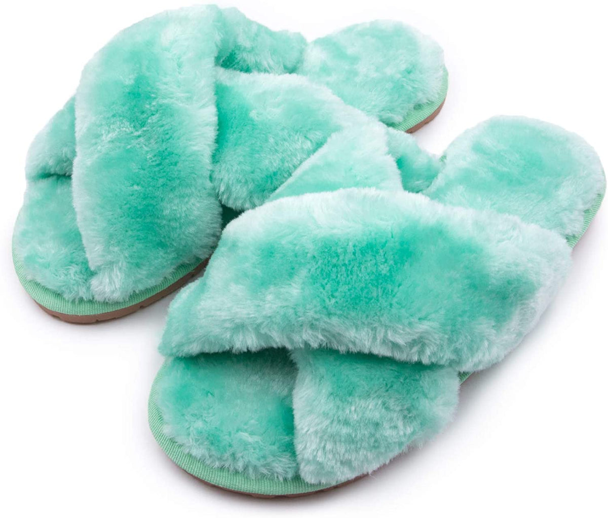 Mint green best sale fluffy slippers