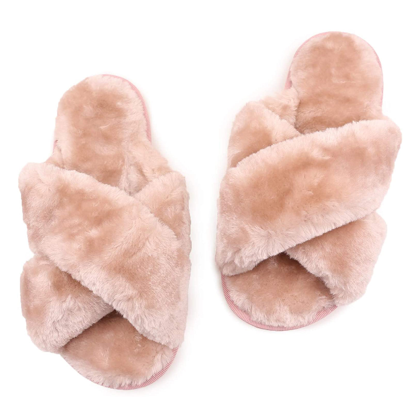 Faux Fur Crossover Slippers - Sleep Accessories - PINK