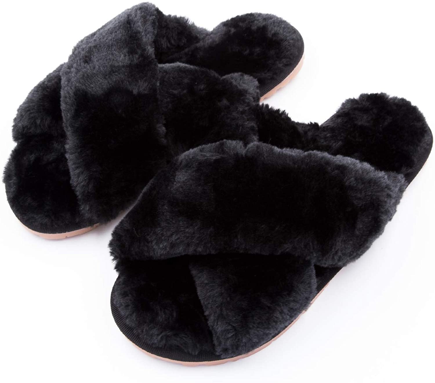  NINE WEST Premium Women's Slippers Fluffy Memory Foam House  Slippers for Women Cozy Furry Insole in Black Plaid Small Size 5-6